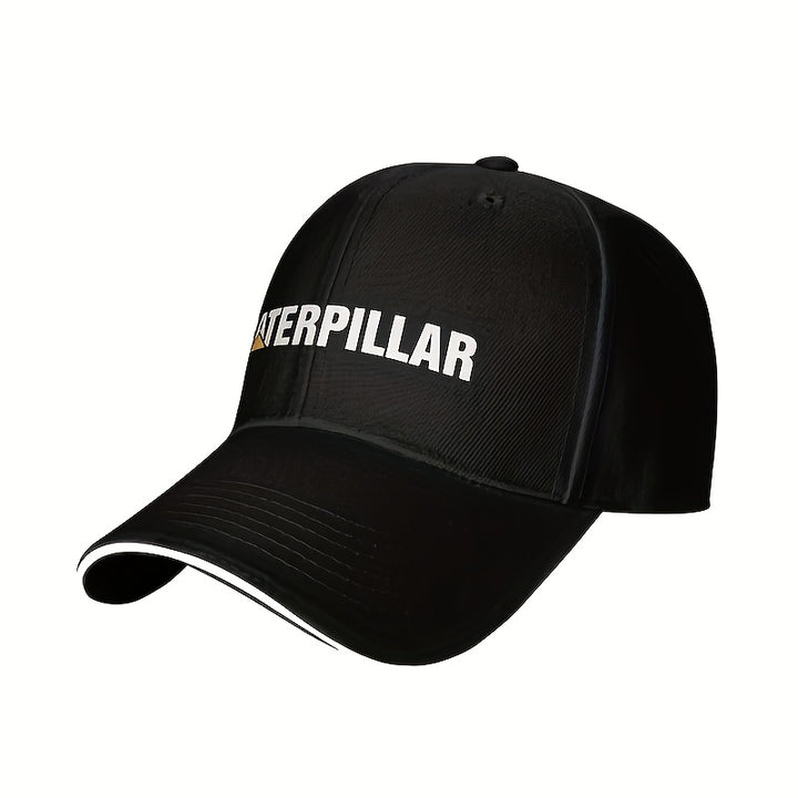 Gorra de béisbol para hombre con logo de CATERPILLAR, ajustable con cierre trasero, ligera de poliéster, protección solar, estilo casual, negra con letras blancas
