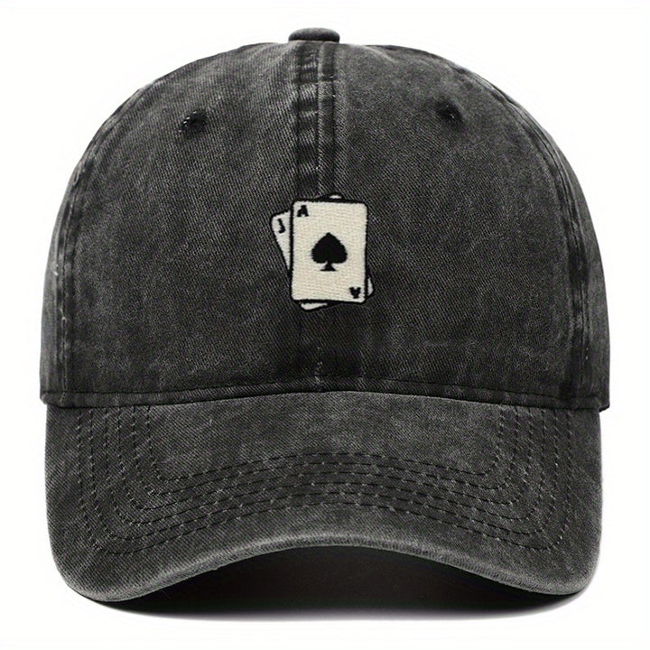Gorra de béisbol lavada con diseño bordado de cartas, ajustable para hombres y mujeres