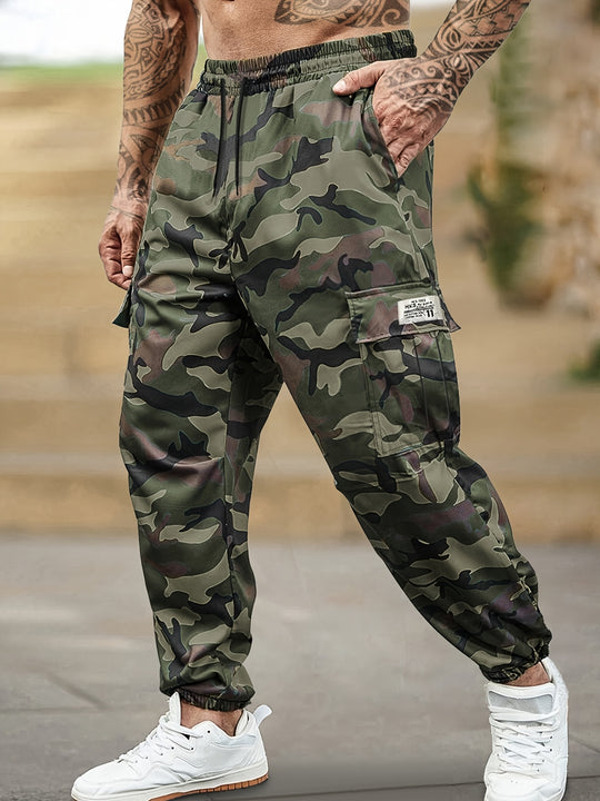Pantalones Deportivos Casuales para Hombre con Estampado de Camuflaje - Cintura Elástica y Tobilleras Dobles, Ajuste Regular con Múltiples Bolsillos, Lavables en Máquina para Gimnasio, Correr, Atuendo Casual, Tejido No Elástico