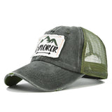 Gorra de Béisbol Explorer con Bordado Desgastado y Visera de Malla - Diseño Bordado Explorer, Sombrero Curvo para Exteriores, Mardi Gras, 4 de Julio, Regalo para el Día del Padre, Estilo Casual (Gorra de Red No Elástica)