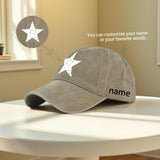 1 Gorra de Béisbol Blanca con Estampado de Estrella y Diseño Texturizado Desgastado Unisex Personalizada