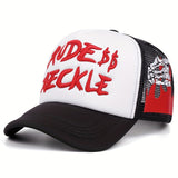 Gorra de Malla con Esqueleto de Mano RUDE para Mujeres y Hombres - Gorra de Béisbol Transpirable para el Verano, Ajuste Regulable, Material Acrílico Ligero, Perfecta para Fiestas y Uso Diario