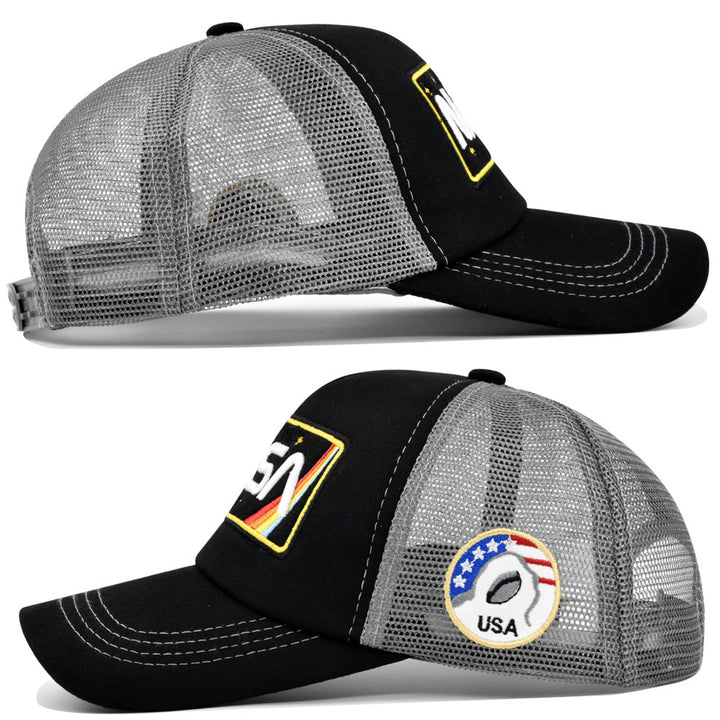 Gorra de béisbol para hombre con temática de NASA, bandera y logo de NASA - Parte trasera de malla transpirable, cierre snapback ligero, comodidad para todas las estaciones, sombrero para el sol con visera curva para exteriores, deportes y uso casual - Di