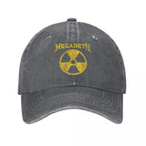 Gorra de Béisbol de la Banda de Rock Metálico Nuclear Retro Megadeth | Gorra Snapback Desgastada Unisex | Ajustable, Ligera y Lavable a Máquina | Negra con Diseño del Símbolo de Radiación Amarillo | Accesorio Deportivo para Exteriores para Hombres y Mujer