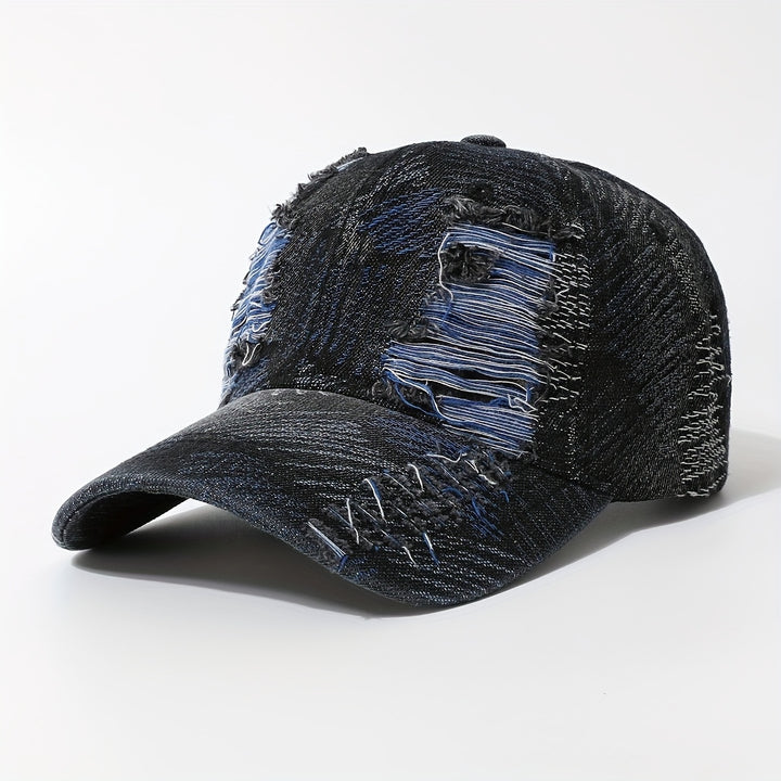1 pieza de gorra de papá unisex para parejas con agujeros grandes dañados, diseño de parches de estilo callejero y tamaño ajustable, perfecto para usar todos los días en la primavera temprana.