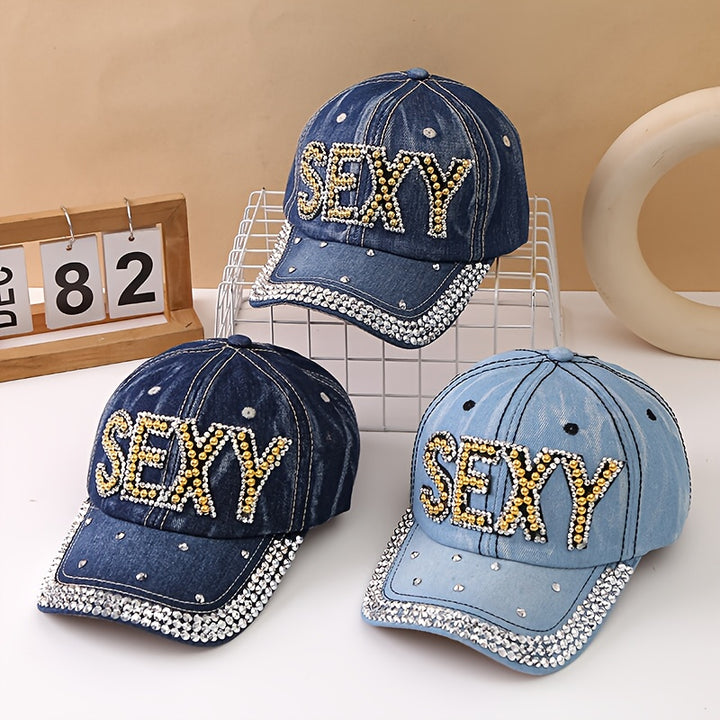 1pc Gorra de Béisbol con Letras y Remaches, Visera Curva Unisex Estilo Europeo y Americano para Senderismo al Aire Libre, Salidas a la Playa o Pintura Urbana