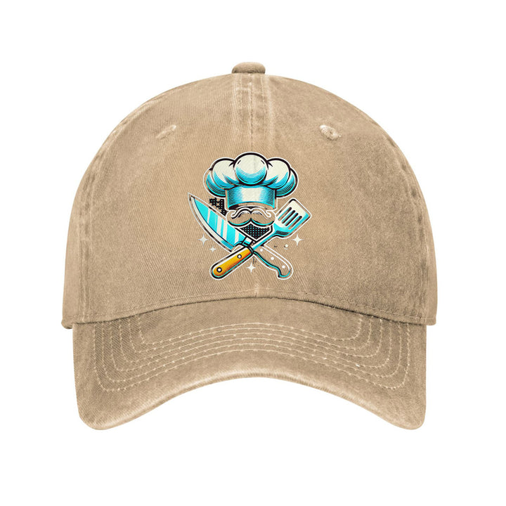 Gorra de Béisbol Ajustable y Ligera de Algodón para Chef - Gorra Negra con Sombrero de Chef Azul & Gráfico de Espátulas Cruzadas, Visera Curva para Hombres y Mujeres, Accesorios de Cocina al Aire Libre, Sombreros Casuales, Cabezal Cómodo