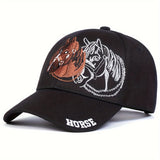 1pc Gorra de Béisbol Ajustable y Transpirable con Patrón de Caballo para Deportes al Aire Libre, Bordado, Viajes de Primavera y Otoño, Fiesta en la Playa