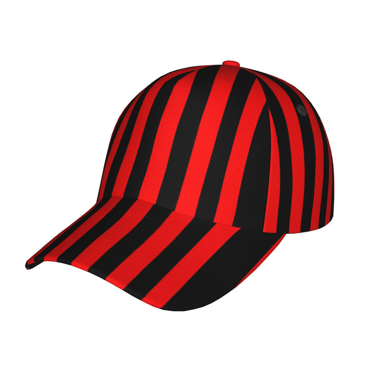 1pc Gorra de Béisbol Retro para Hombre con Rayas Rojas y Negras - Sombrero Trucker Estampado Completo, Visera Curva, Ligereza Ideal Para Deportes al Aire Libre en Todo Clima & Ropa Casual Urbana, Cierre Snapback, Regalo Perfecto Navidad/Graduación/Fiestas