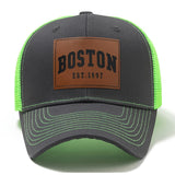 Sombrero de camionero Boston Est. 1997 - Espalda de malla transpirable, ala curva para protección solar, sombrero de béisbol casual para hombres y mujeres, poliéster, sombrero de pesca
