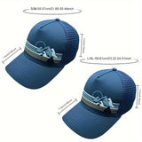 1 gorra de béisbol con bordado de montaña nevada, ajustable con broche, diseño deportivo a rayas azules y blancas, para uso casual, gorra de béisbol ajustable
