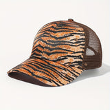 1 pieza, gorra de béisbol sexy para mujer con estampado de leopardo, agujero para cola de caballo, parte trasera de malla transpirable, cierre ajustable con cierre de clic, ala ancha, ideal para ropa de calle y actividades al aire libre.