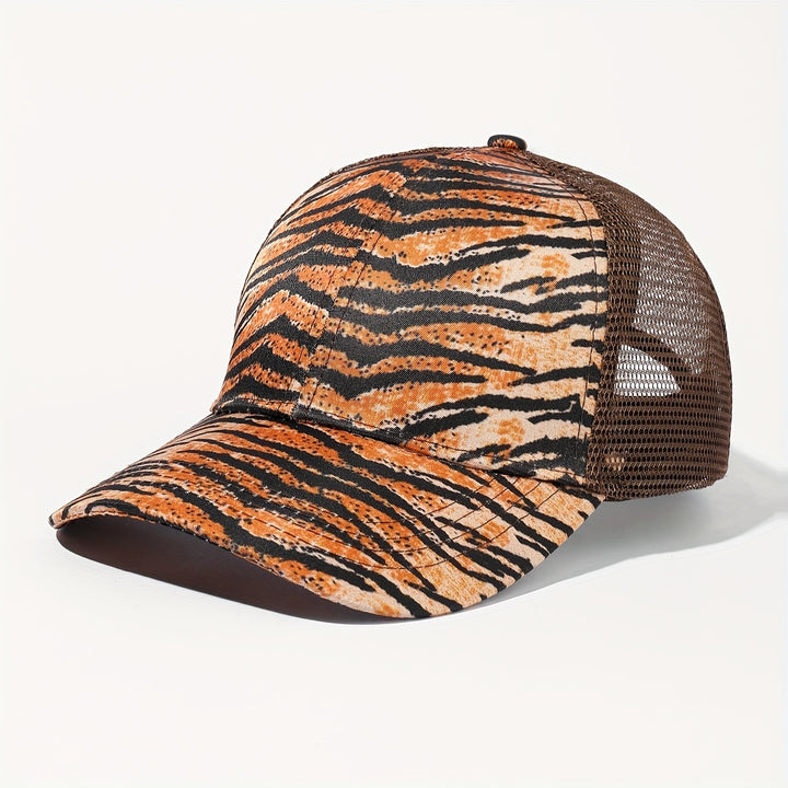 1 pieza, gorra de béisbol sexy para mujer con estampado de leopardo, agujero para cola de caballo, parte trasera de malla transpirable, cierre ajustable con cierre de clic, ala ancha, ideal para ropa de calle y actividades al aire libre.