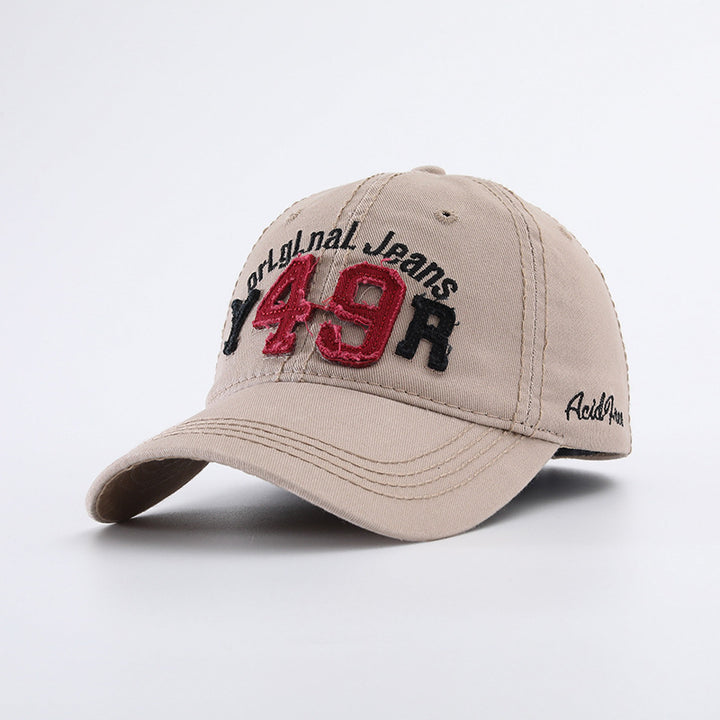 Gorra de Béisbol Retro Americana Vintage con Bordado 3D de Letras '49R' y Jeans, Ajustable con Snapback, Sombrero Azul Marino para Looks Casuales y Navideños