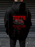 Sudadera con capucha para hombre con gráfico de coche de carreras japonés - Texto japonés y diseño de carreras con estampado rojo y de coche de carreras, suave sudadera casual con bolsillos, amantes del streetwear, ropa unisex, material cómodo, moda stree