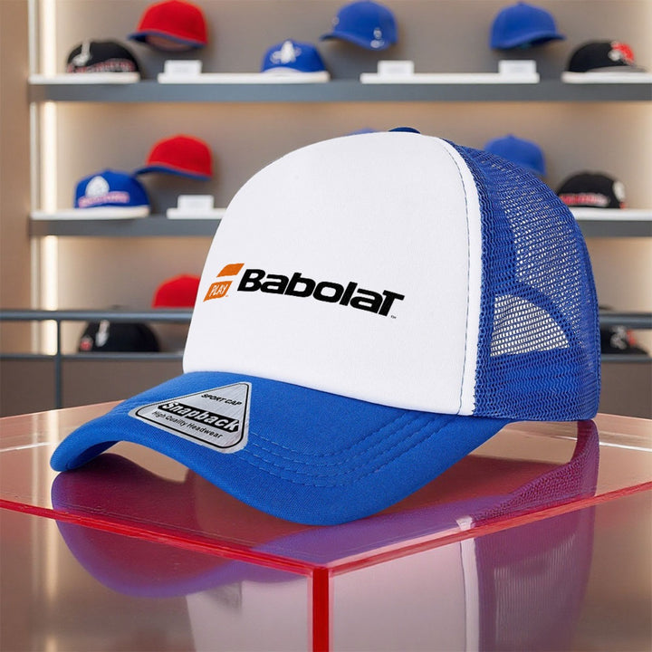 1 gorra de béisbol con logo Babolat - Gorra deportiva ligera tipo camionero con respaldo en malla, panel frontal blanco y visera negra, para todas las estaciones: actividades al aire libre como , skateboarding o pesca. Diseño unisex ideal tanto para hombr