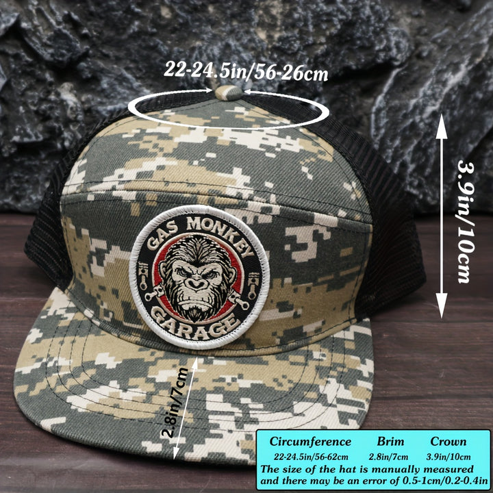 Gorra de camuflaje con bordado Wild Plg - Espalda de malla transpirable, ajuste ajustable, negro con patrón de camuflaje, estilo hip-hop de ropa de calle, perfecta para el Día de la Independencia y atuendos casuales, gorra casual | Diseño de camuflaje | G
