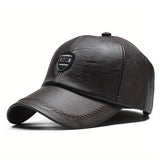 1 Gorra de béisbol de cuero sintético negro elegante para hombre con ajuste de presión - Ligera, duradera y transpirable para actividades al aire libre, viajes, fiestas en la playa y uso casual, gorra de moda de primavera | Gorra de ajuste de presión |...