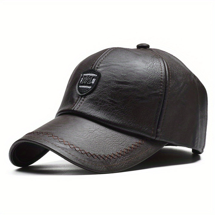 1 Gorra de béisbol de cuero sintético negro elegante para hombre con ajuste de presión - Ligera, duradera y transpirable para actividades al aire libre, viajes, fiestas en la playa y uso casual, gorra de moda de primavera | Gorra de ajuste de presión |...