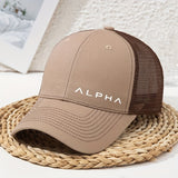 Gorra de béisbol ajustable Alpha Logo, negra y blanca, con malla transpirable en la parte trasera, ideal para conductores, mujeres y hombres, lavable a máquina, gorra de verano