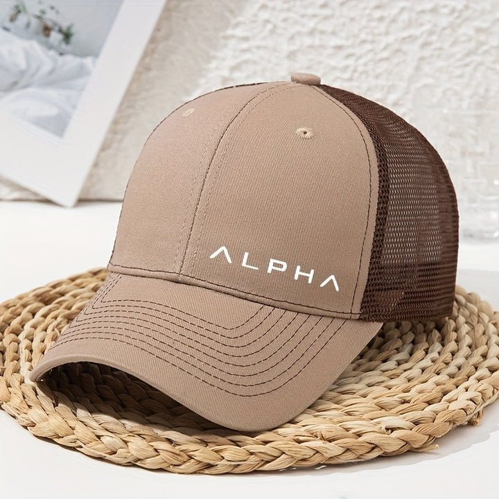 Gorra de béisbol ajustable Alpha Logo, negra y blanca, con malla transpirable en la parte trasera, ideal para conductores, mujeres y hombres, lavable a máquina, gorra de verano