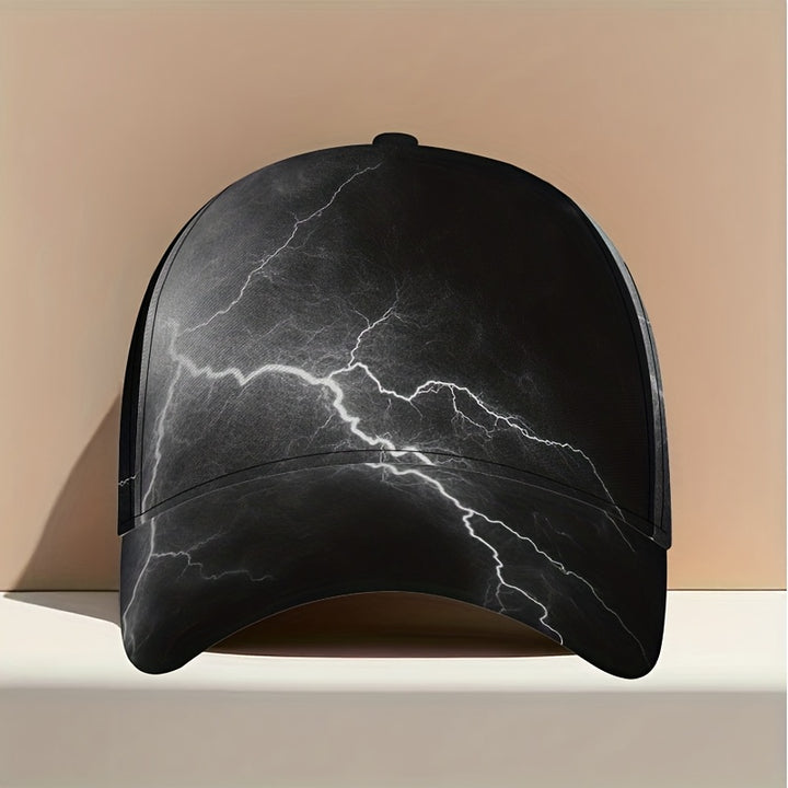 1 gorra de béisbol eléctrica con estampado de tormenta - Ajustable con cierre, diseño de rayo con textura de mármol en blanco y , patrón griego, ligera y casual para uso diario, fiestas y vacaciones (textura de mármol)