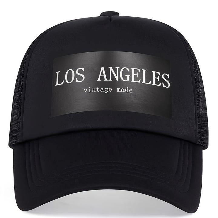 Gorra de béisbol con visera curva estilo hippie, diseño de Los Ángeles, malla transpirable, gorra trucker ajustable, para deportes al aire libre y uso casual