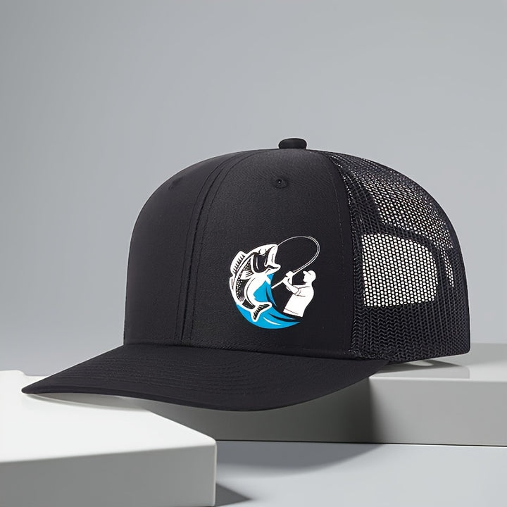 Gorra ajustable con estampado de pescado azul - Espalda de malla transpirable, gorra unisex con cierre para deportes al aire libre, pesca y festivales - Ajuste elástico, solo lavado a mano, regalo casual de primavera/verano para pescadores y amigos, ropa