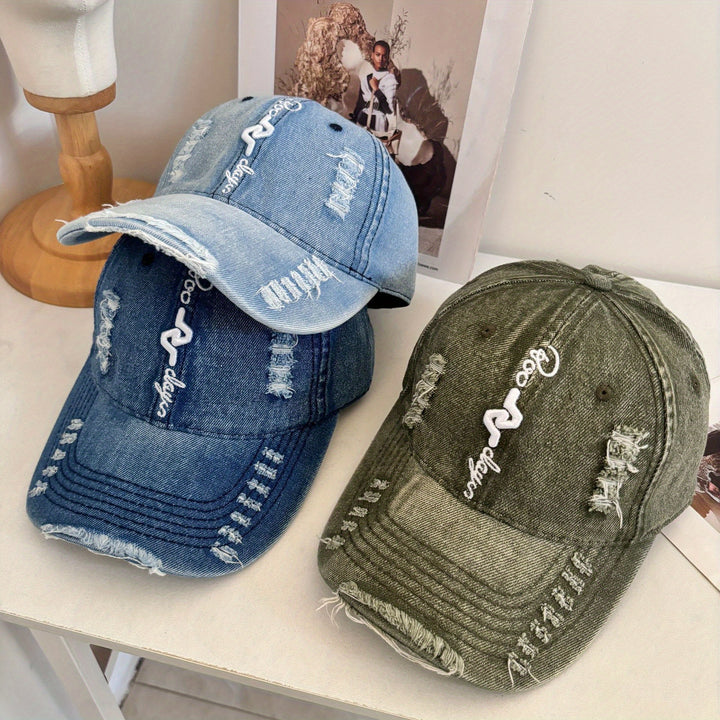 Gorra de Béisbol Estilo Callejero Americano Lavado Desgastada Unisex con Bordado 3D y Cierre Snapback