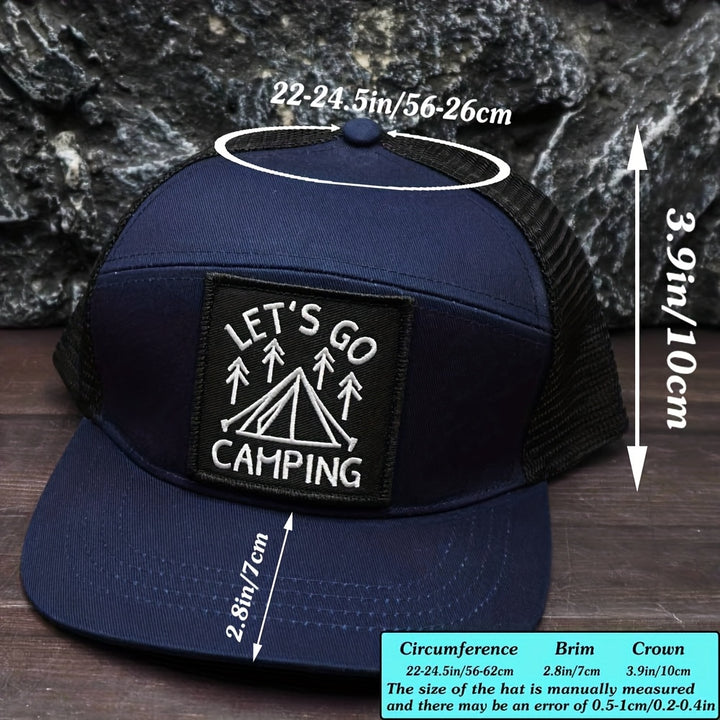 Gorra Unisex Retro Estilo Skate Urbano Americano Hip Hop con Bordado de Camping - Snapback Ajustable, Poliéster Transpirable, Diseño Geométrico, Regalo Perfecto Para Entusiastas del Camping, Sombrero para Exteriores, Sombrero con Estilo, Sombrero Duradero