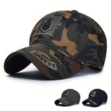 Gorra de béisbol de camuflaje para hombre con diseño patriótico de águila bordada - Snapback ajustable, parte trasera de malla transpirable, gorro para exteriores para todas las estaciones para pesca y caza