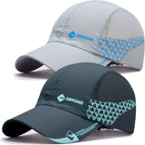 2 gorras DINGMEI ajustables para hombre y mujer, con espalda de malla transpirable, protección solar, gorras para viajes al aire libre en negro y azul con paneles laterales geométricos, gorra casual | Diseño geométrico moderno | Gorra de fibra de poliéste