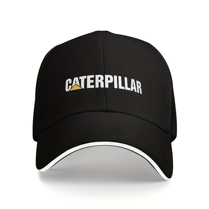 Gorra de béisbol para hombre con logo de CATERPILLAR, ajustable con cierre trasero, ligera de poliéster, protección solar, estilo casual, negra con letras blancas