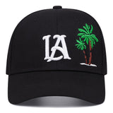 Gorra de béisbol ligera con bordado de LA y palmeras, negra a la moda, poliéster, estilo deportivo, lavado a mano o en seco, perfecta para fútbol, carnaval y San Patricio
