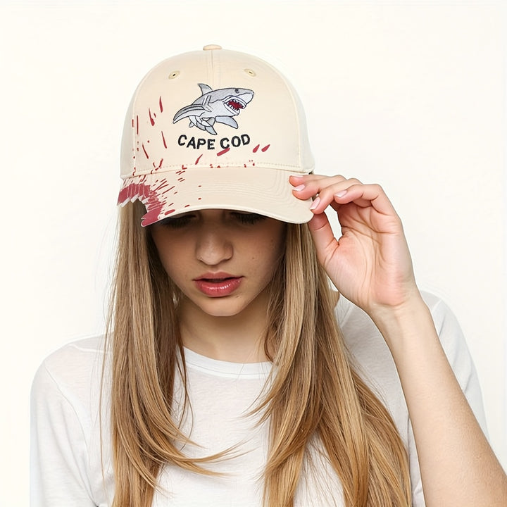 1 gorra de béisbol unisex con bordado de tiburón de Cape Cod, moda casual, gorra ajustable para todas las estaciones, ideal para parejas y regalos de aniversario, para amigos en Halloween y Navidad