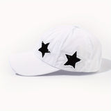 1 pieza, gorra de béisbol ajustable para mujer con doble estrella de cinco puntos bordada - Tejido transpirable, cierre de snapback, diseño blanco y negro para vacaciones al aire libre, uso casual y accesorios navideños, ropa de cabeza para vacaciones, eq