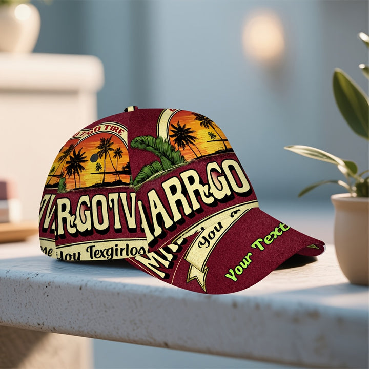1pc Gorra de Béisbol con Estampado 2D Tropical Sunset - Ligera en Poliéster, Diseño Vibrante Completo, Ideal para Running, Deportes y Streetwear