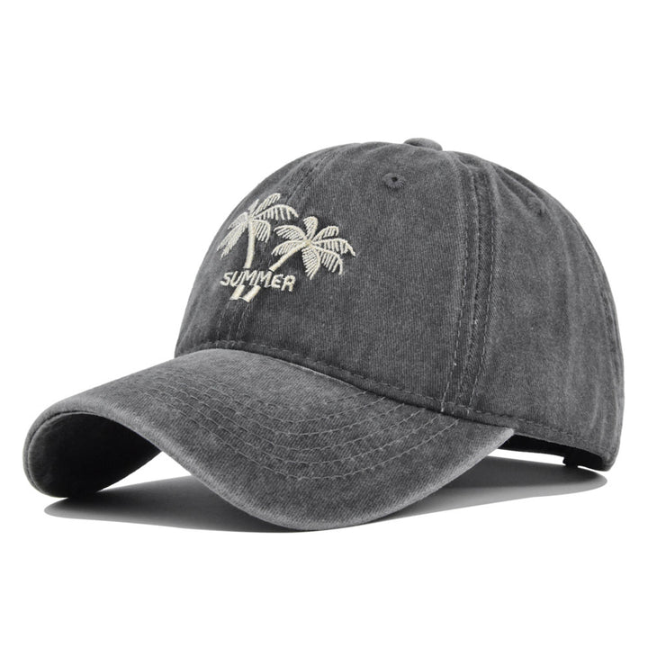 Gorra de béisbol bordada con diseño de palmera de coco - Sombrero de sol retro lavado y envejecido con visera curva, tejido transpirable no tejido, ajuste elástico para fútbol, Mardi Gras