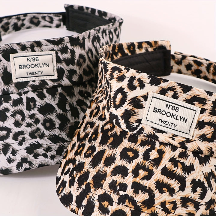 Sombrero de copa vacío con estampado de leopardo, posición de estampado aleatoria, logotipo de tela con letras cosidas, moda para hombres y mujeres, ciclismo al aire libre, deportes, estilo casual y tendencia, ala curva, gorra unisex.