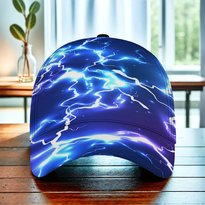 1 pieza, gorra de béisbol con diseño digital de arcos eléctricos, ajustable, ligera, plegable, ideal para actividades al aire libre como senderismo y ciclismo, diseño de arcos eléctricos azules con rayos, gorra de ciclismo, gorra de moda, gorra ligera.
