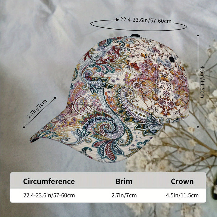 Gorra de Béisbol con Estampado Paisley y Floral - Gorra Ajustable Ligera y Transpirable para Deportes, Viajes y Actividades al Aire Libre - Lavable en Máquina, Estilo Elegante - Regalo Ideal para Vacaciones