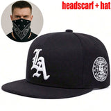 Set de Dos Gorras Hip Hop Bordadas LA con Pañuelos, Gorras Unisex Ajustables Estilo Urbano, Gorra para Hombre, Nueva Gorra Original, Gorra Plana