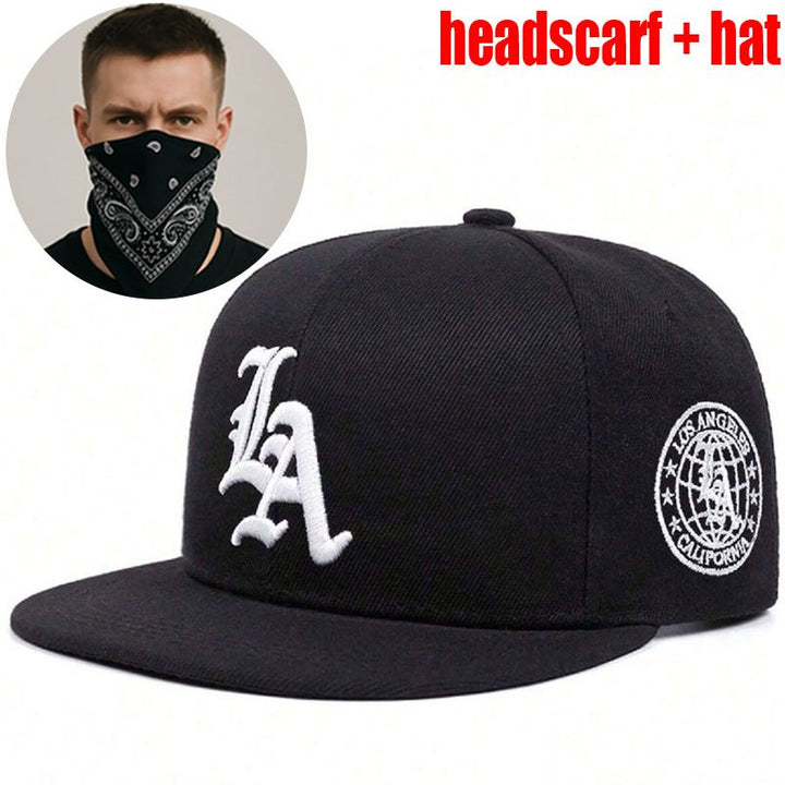 Set de Dos Gorras Hip Hop Bordadas LA con Pañuelos, Gorras Unisex Ajustables Estilo Urbano, Gorra para Hombre, Nueva Gorra Original, Gorra Plana