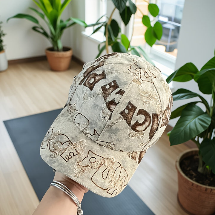 Gorra de béisbol unisex con diseño de letras en marrón/blanco/gris, ajustable para todas las estaciones, protección solar UPF, sombrero casual y para fiestas, adolescentes y adultos