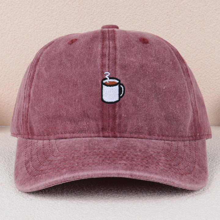 Gorra de béisbol ajustable de tela con bordado de café - Ligera, transpirable, cierre de botón, estilo urbano para hombres y mujeres