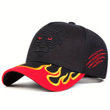 Gorra de béisbol para hombre con bordado de tigre en llamas, ajustable, protección solar, diseño en rojo y amarillo intenso, ideal para viajes en primavera y otoño y vacaciones en la playa