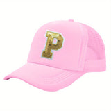OKOIUM Gorra de Béisbol con Letras Brillantes para Niñas y Niños - 26 letras del alfabeto A-Z, Cierre Snapback Rosa Dorado Reluciente, Parte Trasera Transpirable en Malla, Tamaño Ajustable 4-10 años. Ideal como Sombrero Casual Diario o Fiestas Escolares (