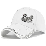 Gorra de Béisbol de Lujo con Cisne Rosa, Ajustable con Snapback - Ideal para Fiestas, Bodas y Outfits Diarios, Estilo Dulce