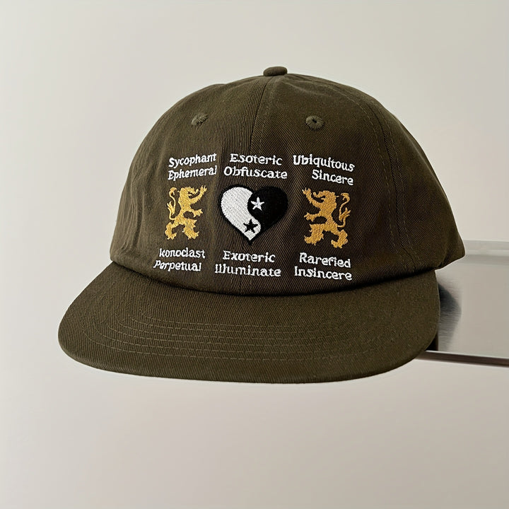 Gorra de Béisbol Rojo Vino para Hombres y Mujeres - Gorra Ligera Ajustable con Diseño Yin-Yang & León, Símbolos Ocultistas, Texto Occultista - Accesorio Urbano Gótico Hip-Hop