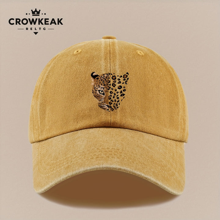 1 gorra de béisbol retro con estampado leopardo - Diseño ajustable similar al oído del cheetah, ligera y transpirable para , viajes u outfits casuales: marrón//beige claro (lavada manual)